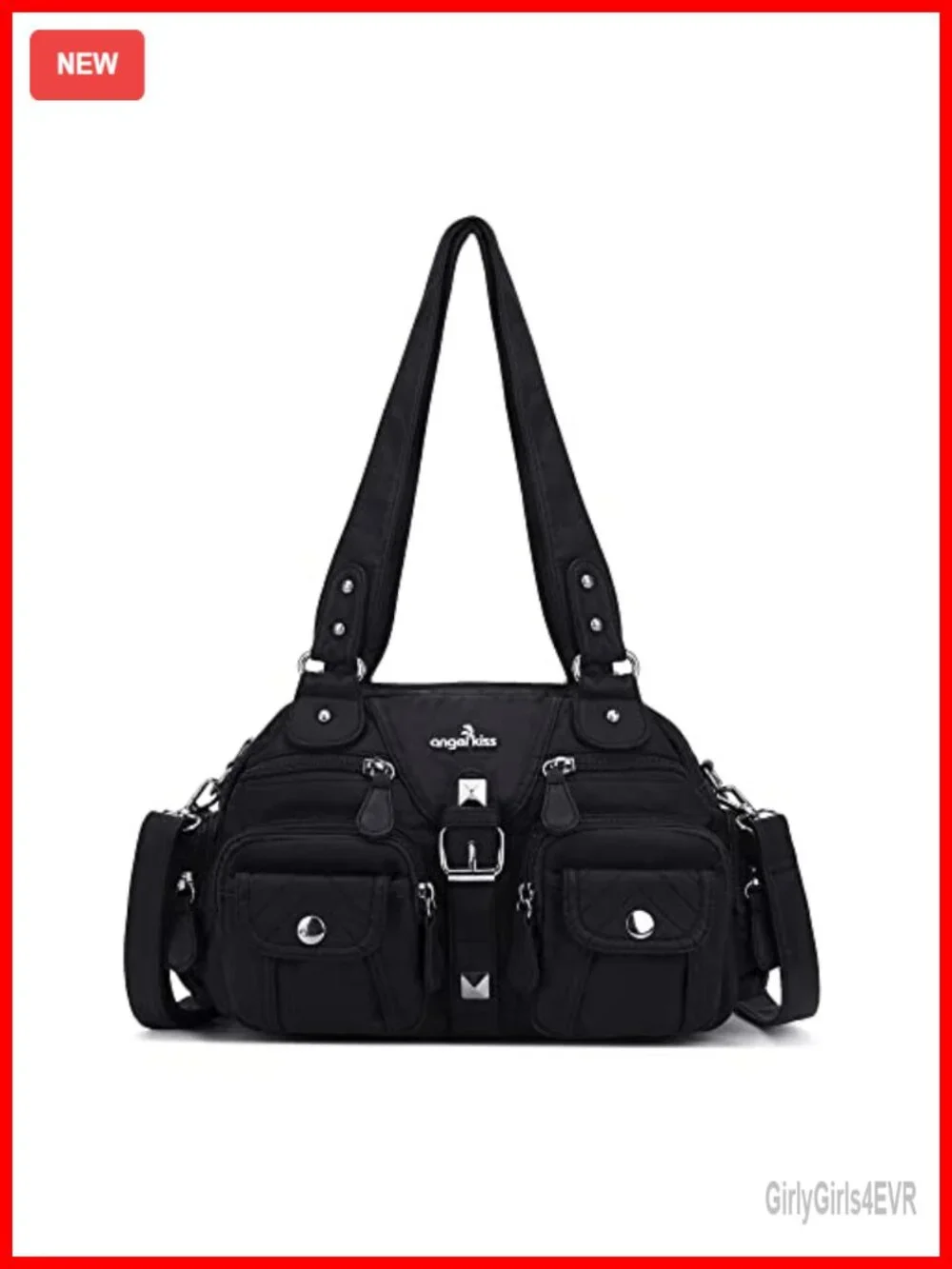 Washed PU Leather Hobo Crossbody Bag Multipocket Removable Strap Shoulder